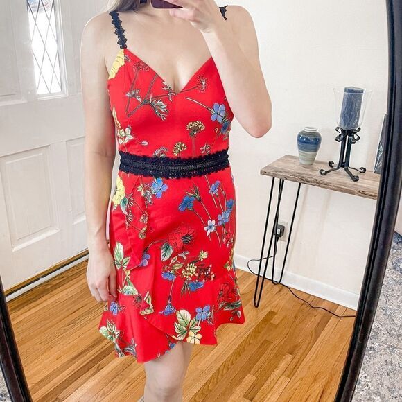 Alice + Olivia Kirby Floral Fit-N-Flare Mini Dress Red - Picture 1 of 9